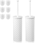 Toilet Bowl Brush and Holder Set 2 Pack with 4 Extra Brush Heads (White)