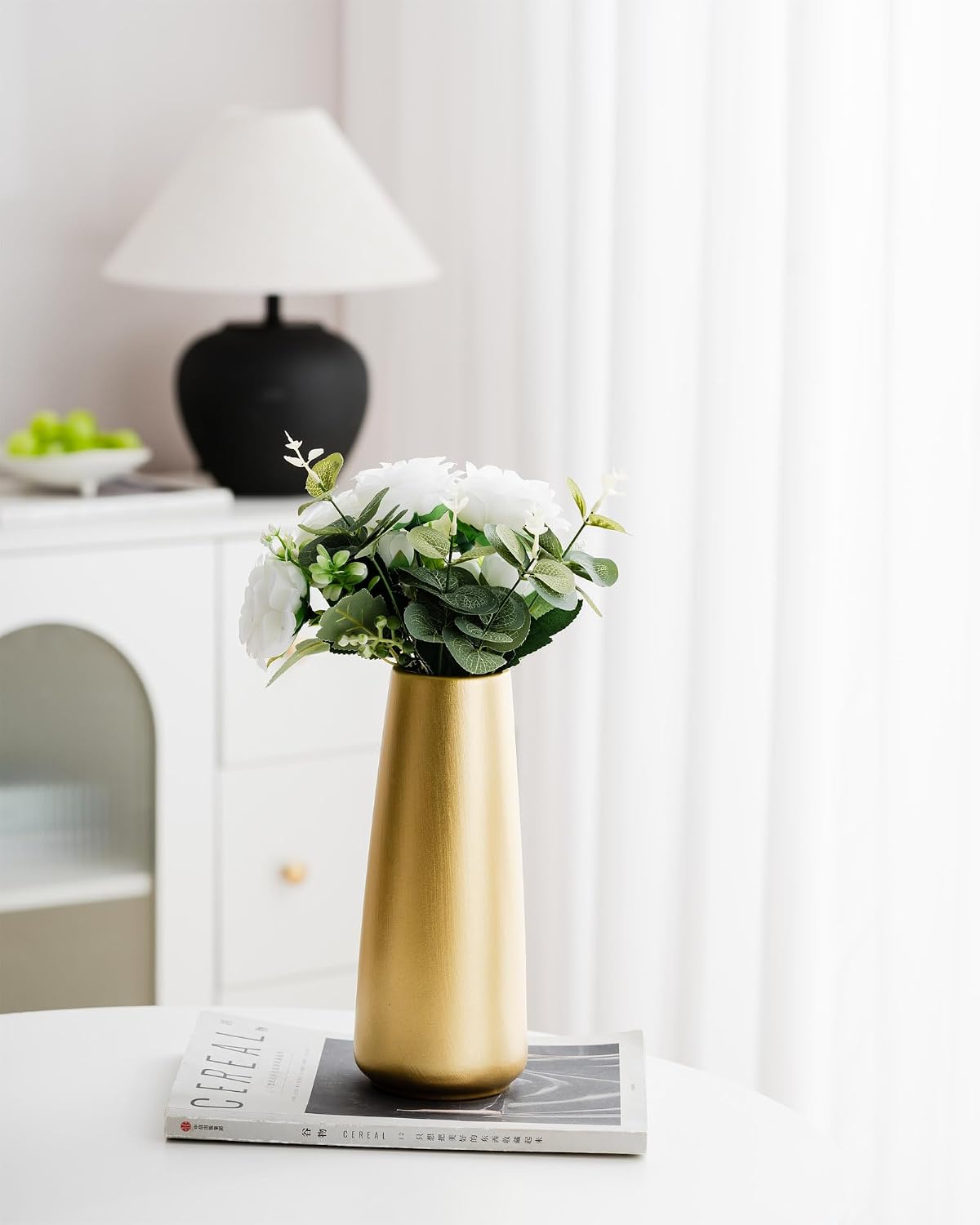Simple Boho Ceramic Flower Vase for Home Decor (Light Gold,Super Big)