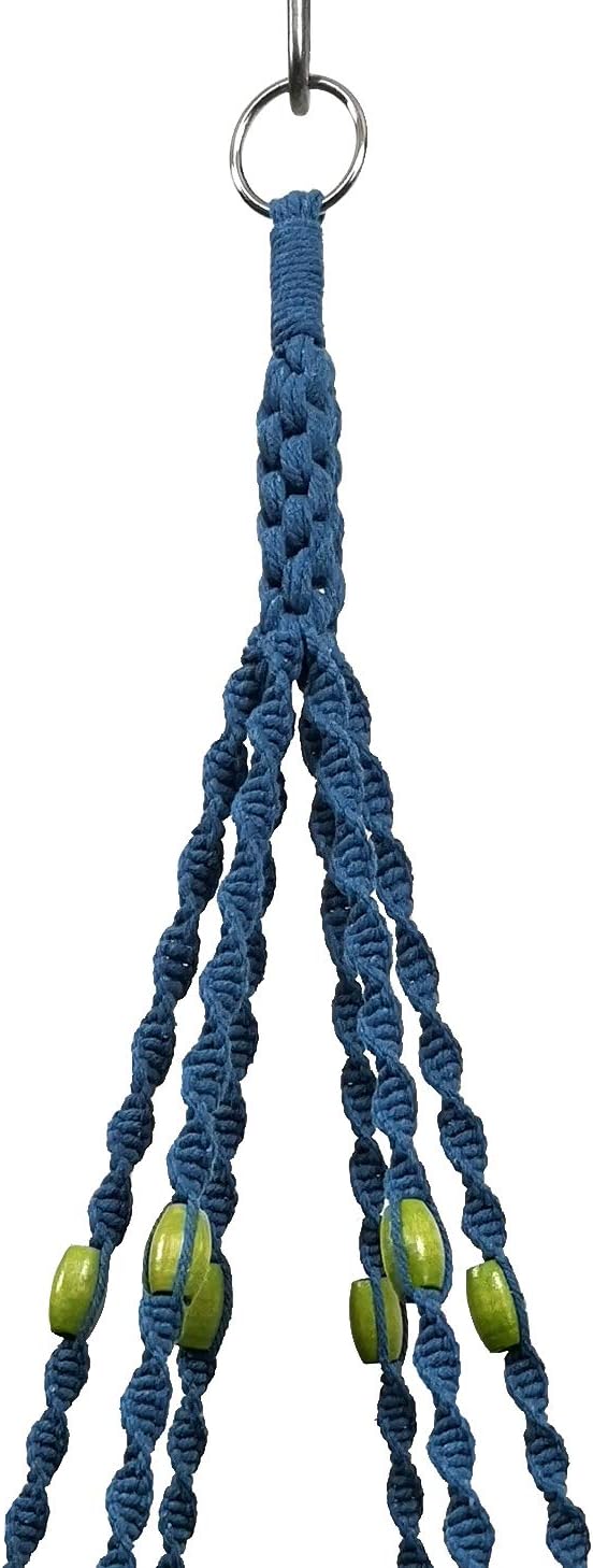 6 Legs Macrame Natural Jute and Cotton Plant Hanger & Holder and Metal Ring, 51-inches Length (Without the White Pot and Plant) (Turquoise)