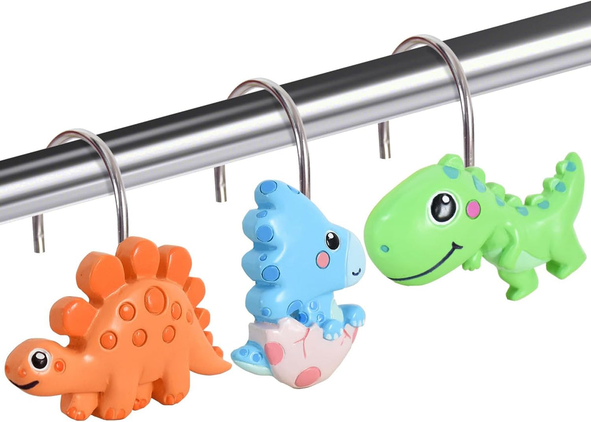12-Piece Dinosaur Shower Curtain Hooks for Bathroom