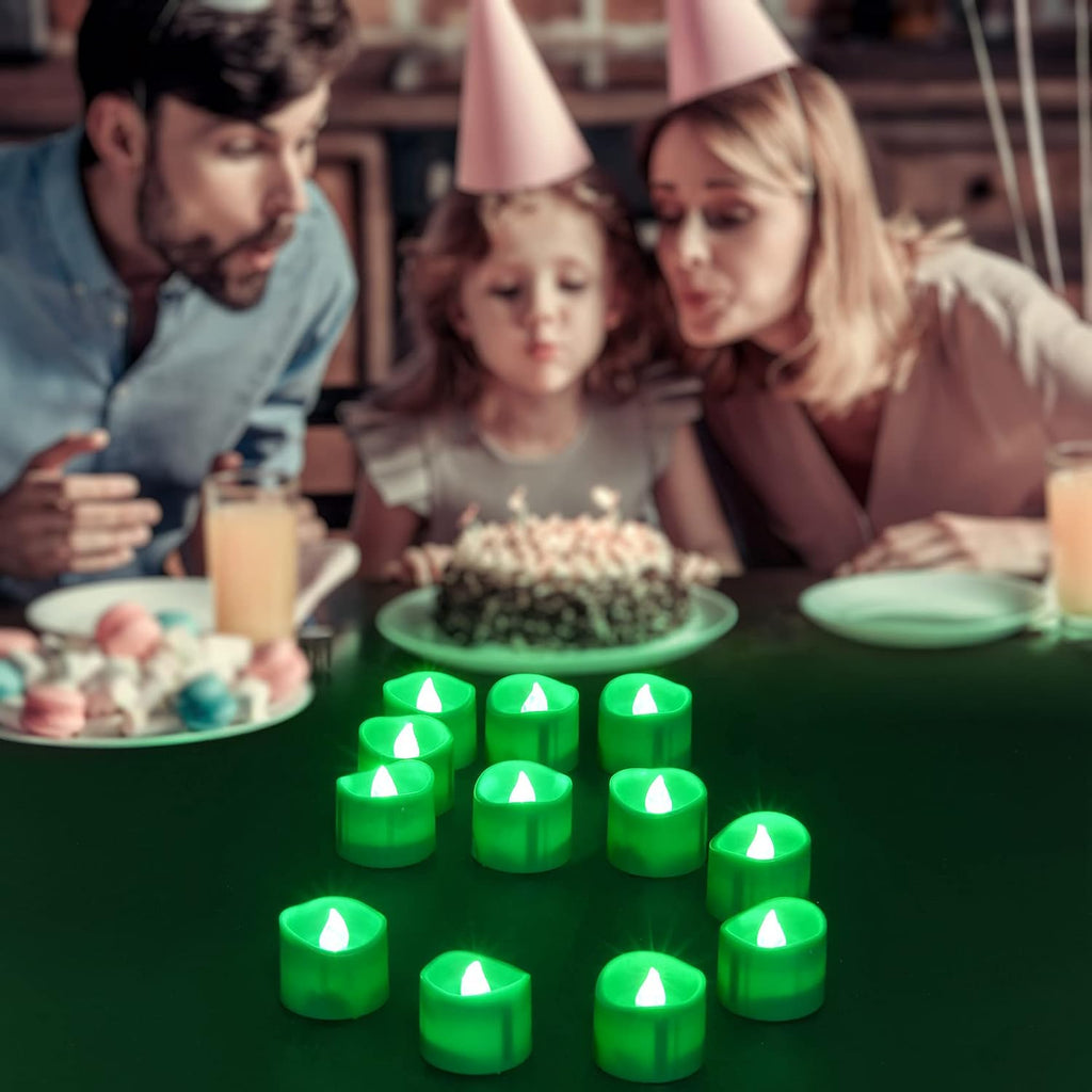 PChero Green LED Tea Lights with Timer, 12pcs
