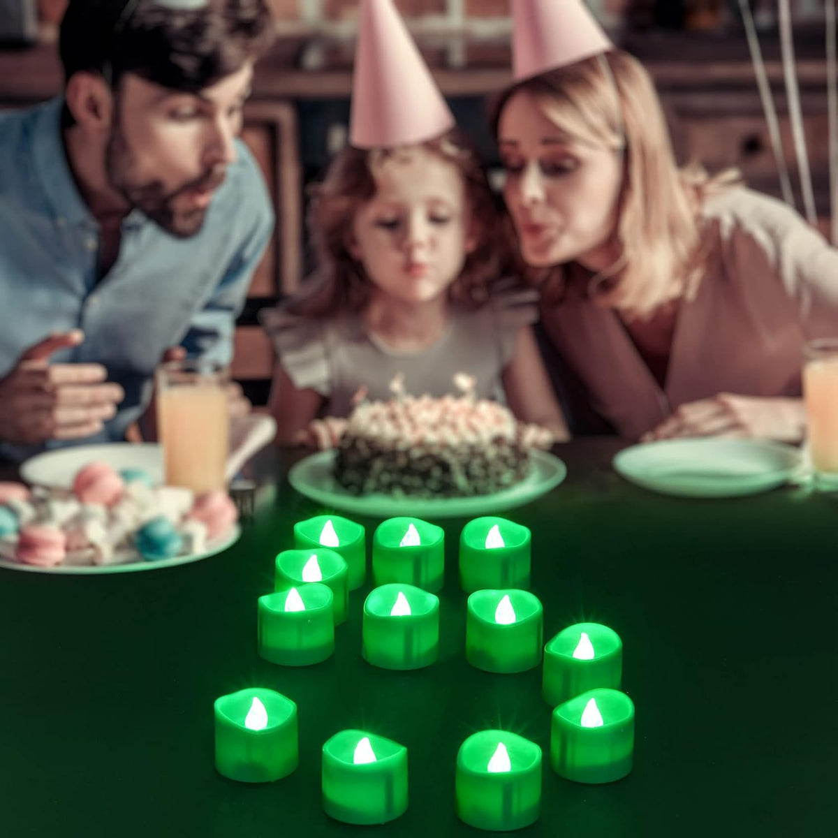 PChero Green LED Tea Lights with Timer, 12pcs