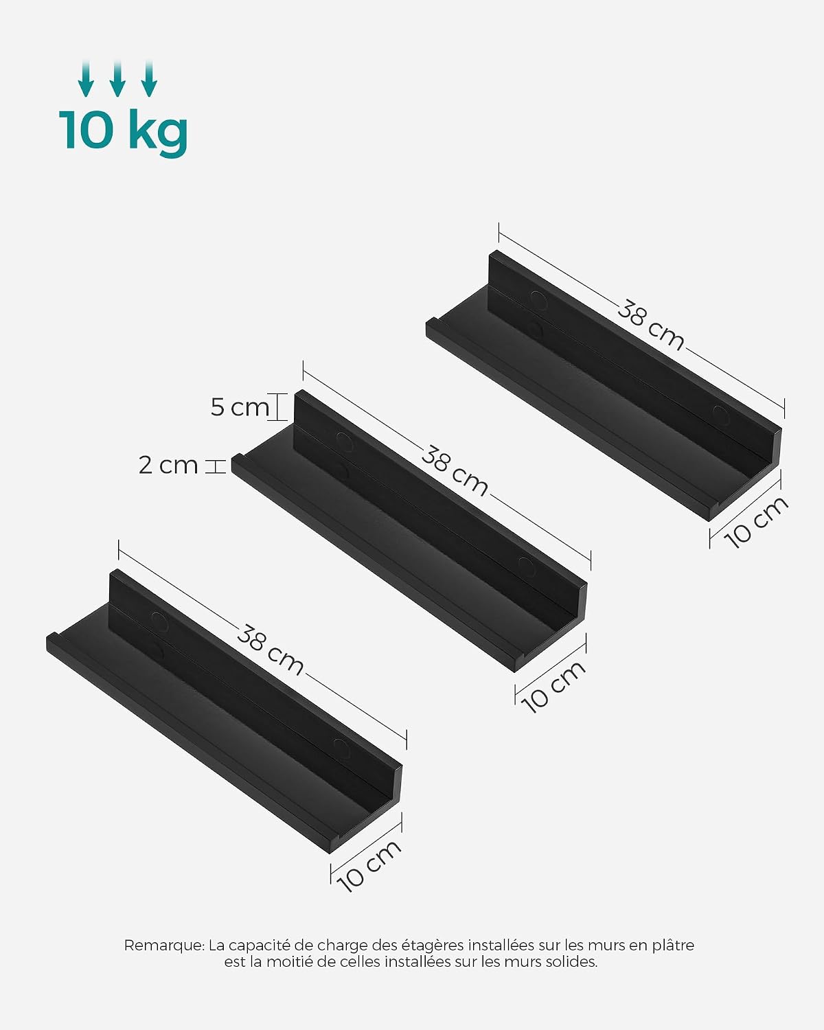 SONGMICS Floating Wall Shelves, Set of 3, 15-Inch Wide