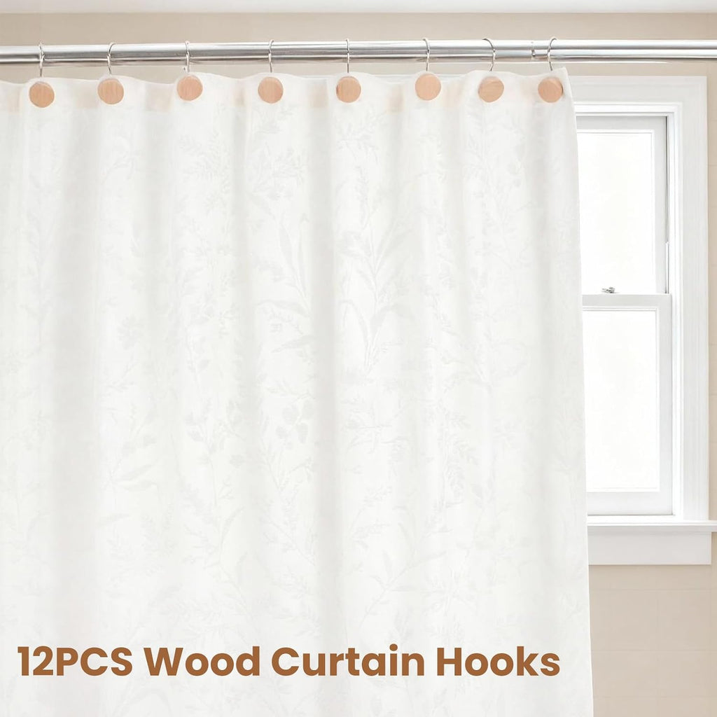 Wood Shower Curtain Hooks Rust Proof, Boho Shower Curtain Hooks Decorative, 24 Pack Shower Hooks for Shower Curtain, Shower Curtain Hangers Hooks (Wood,24)