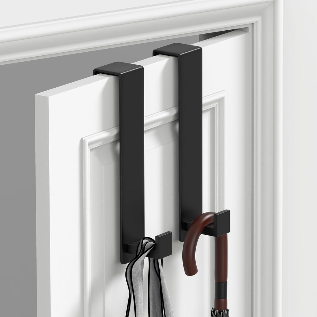 PMMASTO 10 Inch Hooks for 1-3/4 Inch Doors, Black- 2 Pack, L Shape