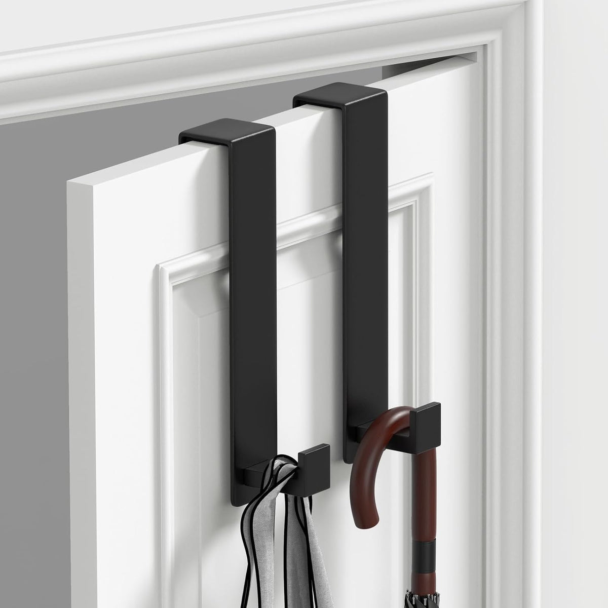 PMMASTO 10 Inch Hooks for 1-3/4 Inch Doors, Black- 2 Pack, L Shape