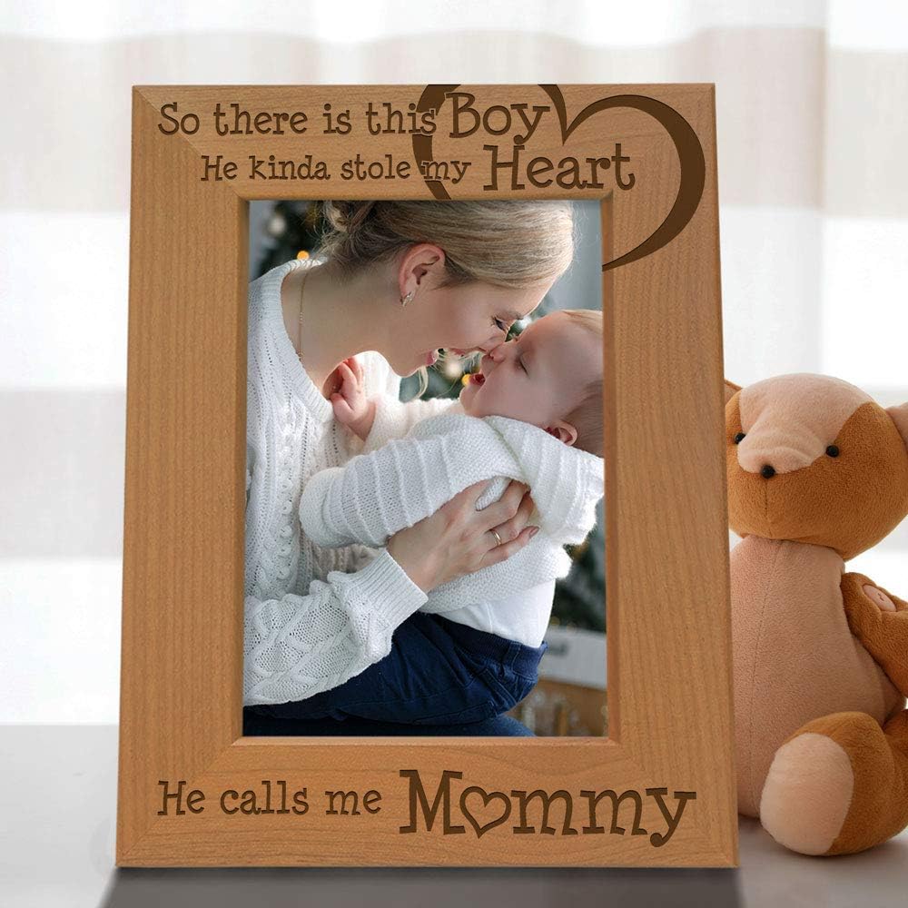 KATE POSH So There is This Boy He Calls me Mommy - Natural Engraved Wood Photo Frame Mother and Son Gifts, Mother's Day, Best Mom Ever, New Baby, (5x7-Vertical)