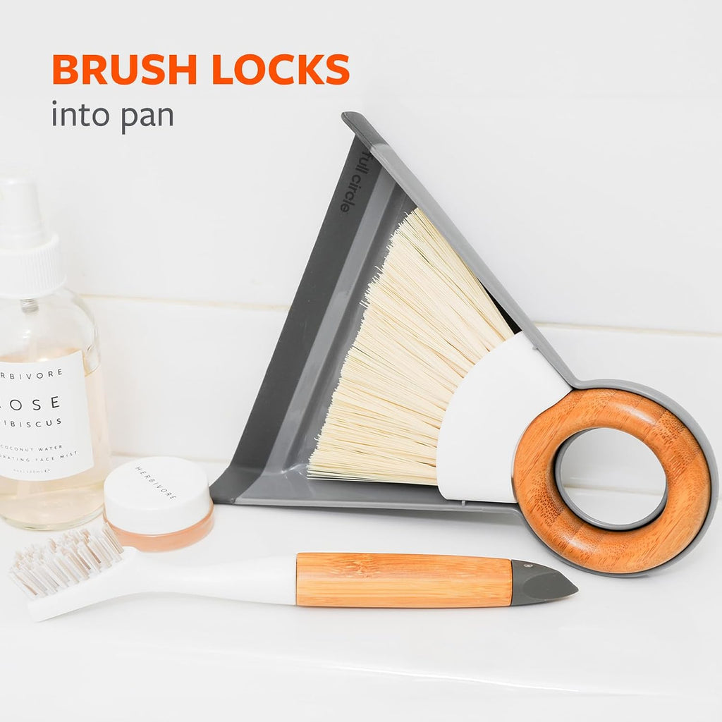 Full Circle Tiny Team, Mini Compact Brush & Dustpan Set, White