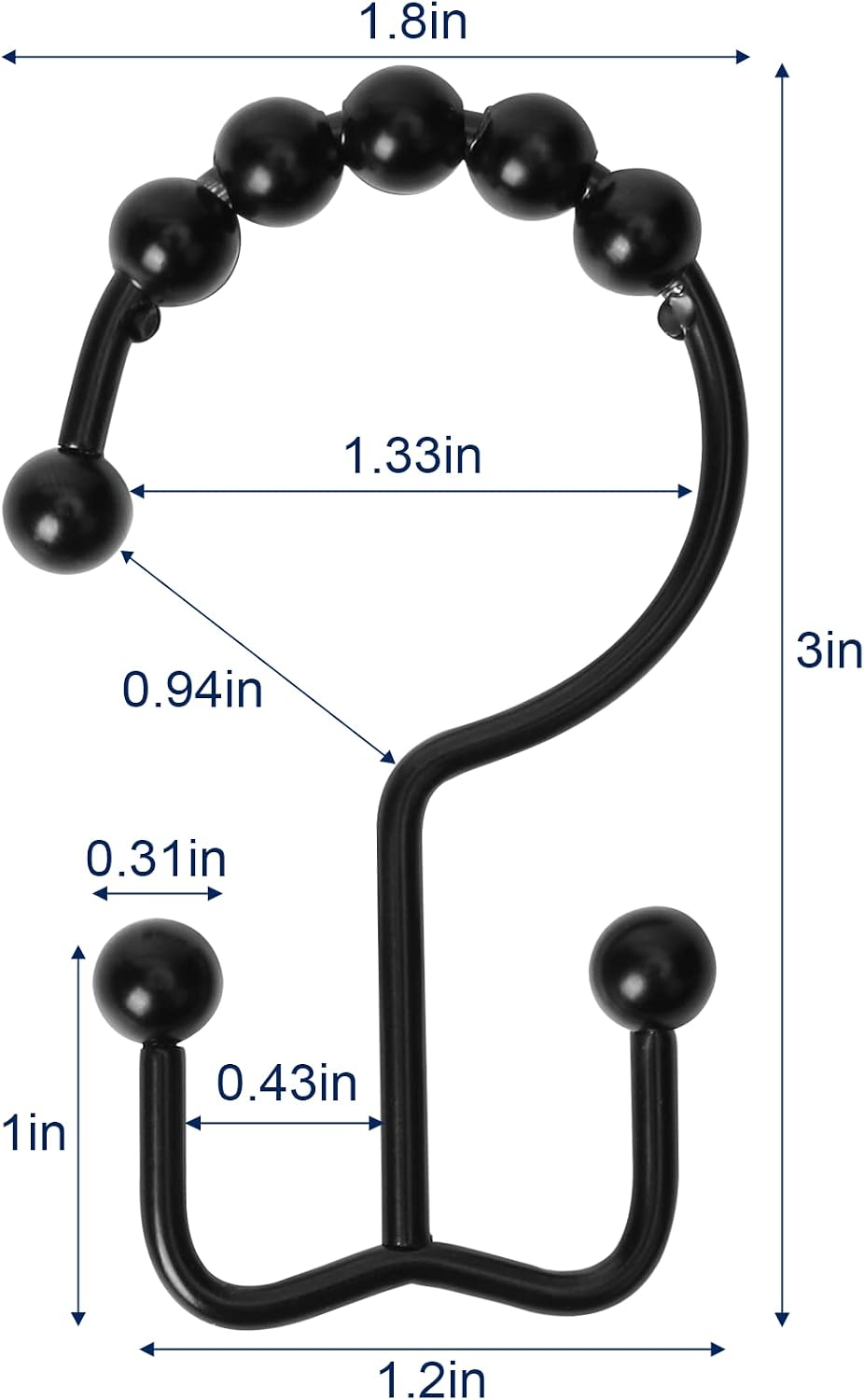 Gidse Shower Curtain Hooks,Sturdy Stainless Steel Double Sided Shower Hooks Rings for Bathroom Shower Curtain Rods Curtains Set of 12 Hooks - Matte Black