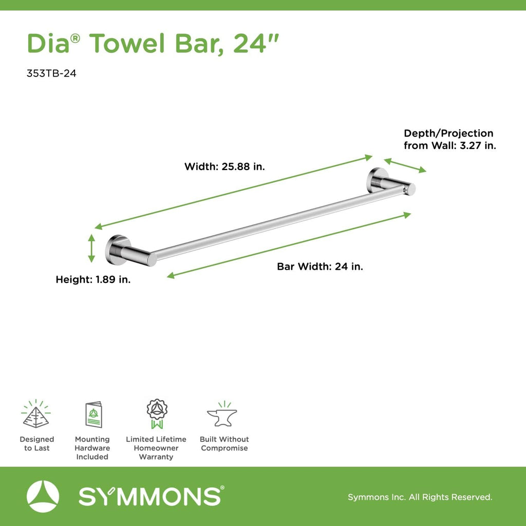 Symmons 353TB-24 Dia 24 in. Wall-Mounted Towel Bar in Polished Chrome