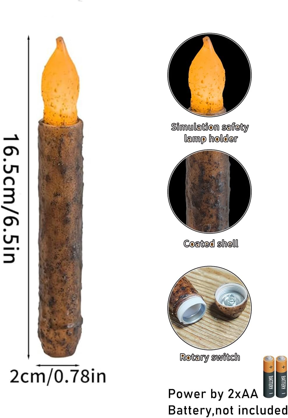 6.5'' Real Wax Primitive Candles Battery Operated