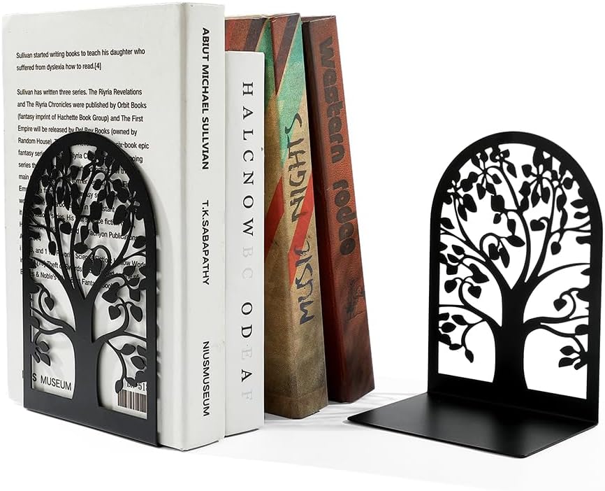 Tree of Life Heavy Duty Black Metal Bookends Office Decor Shelf Organizer