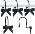 Decorative Shower Curtain Hooks, Luxury Bowknot Shower Curtain Rings, Modern Bow Shower Curtain Hangers, 12PCS Shower Hooks for Home Decor, Bathroom, Bedroom, Living Room (Black)