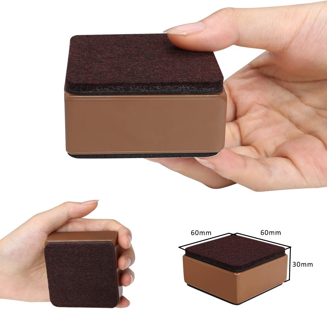 Ezprotekt 1.2 Inch Bed and Furniture Risers, Heavy Duty Square Sofa Tables Couch Chair Risers, Width 2.4"-Adds 1.2" Height, Supports 20,000 lbs, Protect Carpet & Floors from Scratches (4 Pack, Brown)
