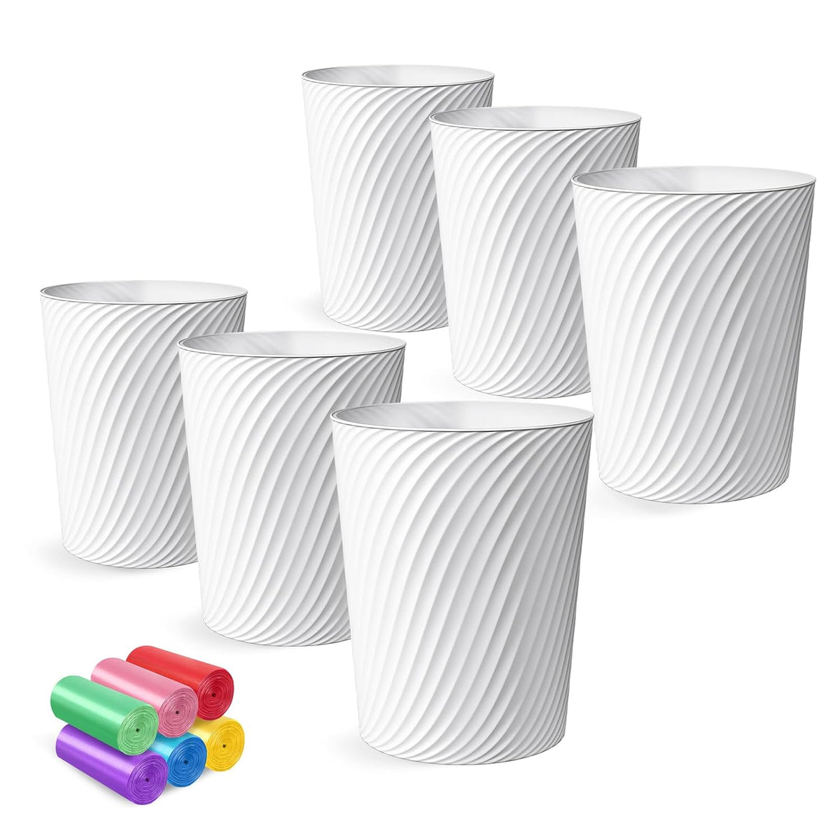 Small Trash Can 1.8 Gallons, Bathroom Trash Can & Garbage Can with 6 Trash Bags, Bedroom Trash Bin & Waste Basket for Office, Bedroom, Living Room, Kitchen, Compact Space (6-White)