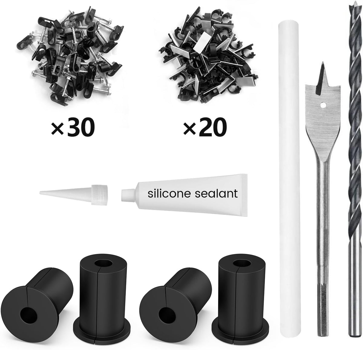 Starlink Cable Routing kit for 3/4inch Wall Hole,4PCS starlink Wall Grommets Accessories for Cables Pass Through mounting kit Including 3/4” Spade Drill bit,Wall Wires cilps and Cable Routing Tool