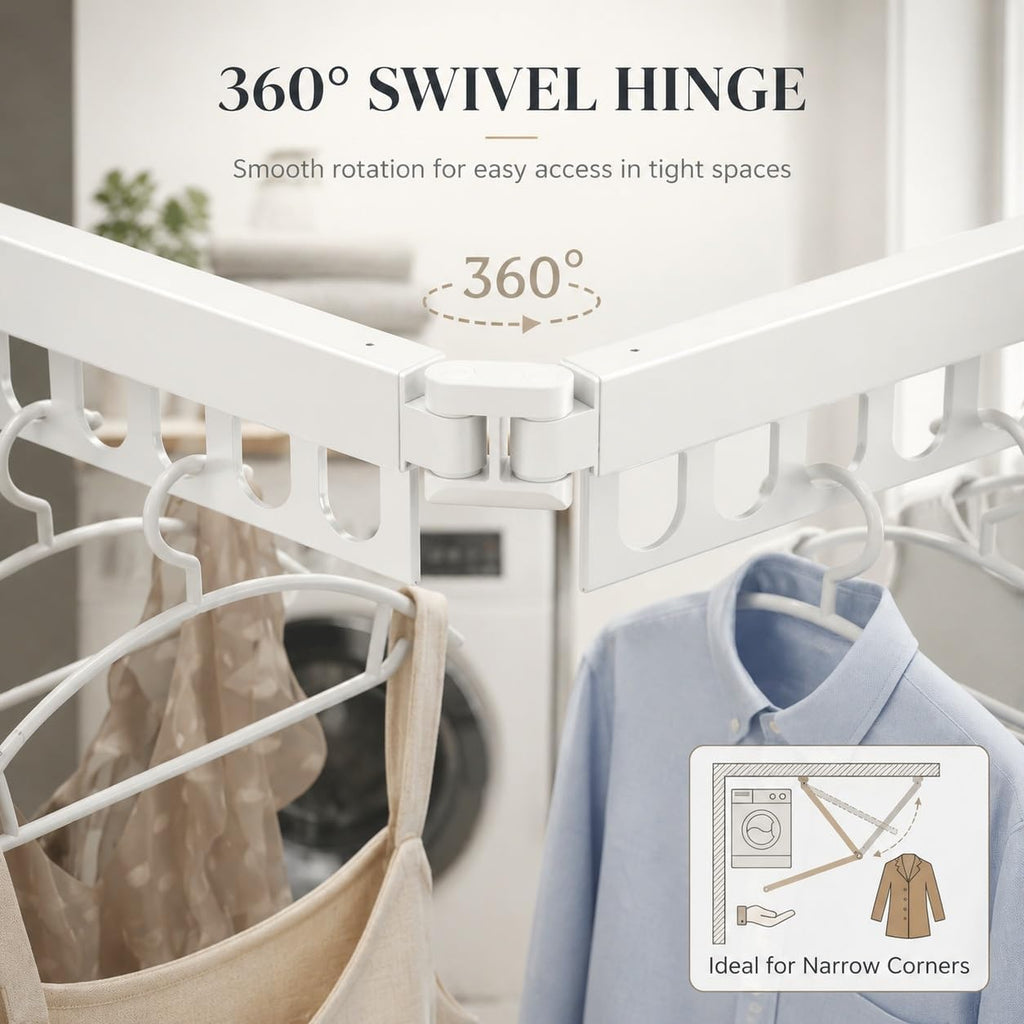 Retractable Wall Mounted Clothes Drying Rack, Rustproof Steel Drying Rack with 24 Hanging Holes, Space‑Saving Design for Apartments, Laundry Rooms, Balconies & RVs White