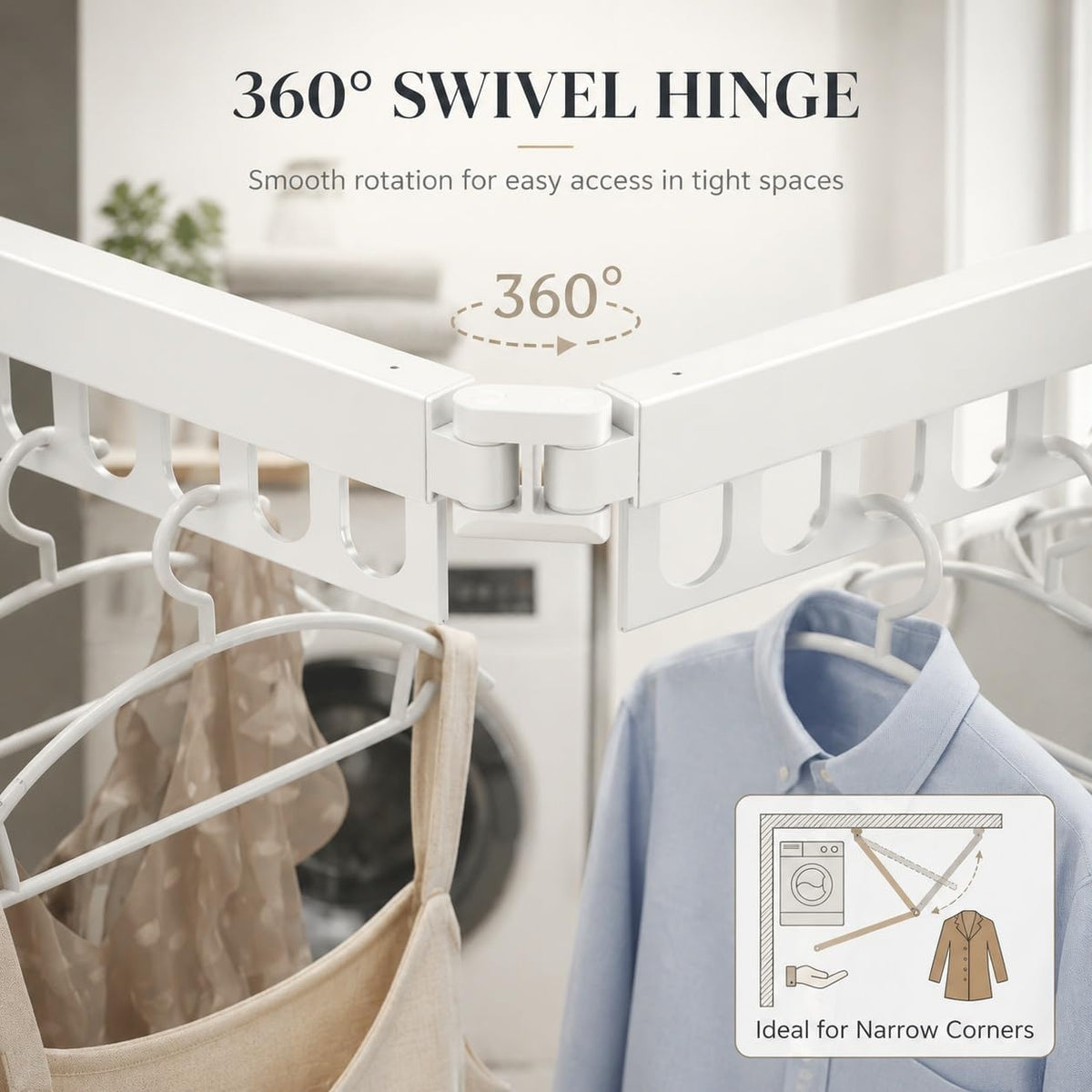 Retractable Wall Mounted Clothes Drying Rack, Rustproof Steel Drying Rack with 24 Hanging Holes, Space‑Saving Design for Apartments, Laundry Rooms, Balconies & RVs White