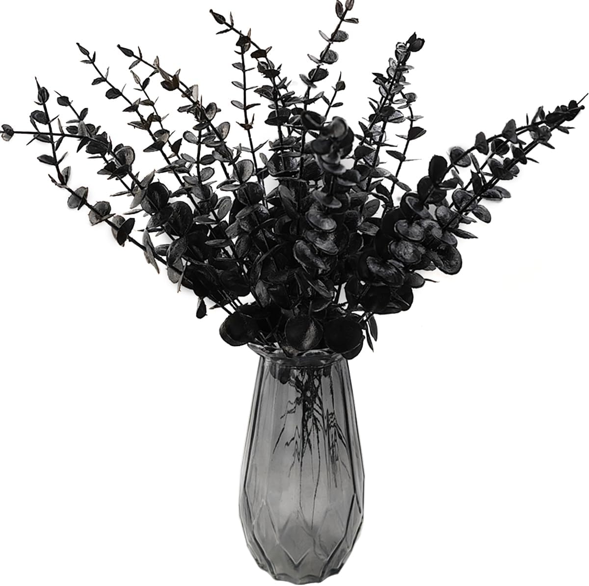 TIHOOD 14PCS 15” Black Eucalyptus Stems Artificial Eucalyptus Leaves Branches Fake Eucalyptuses Decor Faux Eucalyptus leaf Stem for Halloween Autumn Fall Floral Arrangement Wedding Bouquet Home Office