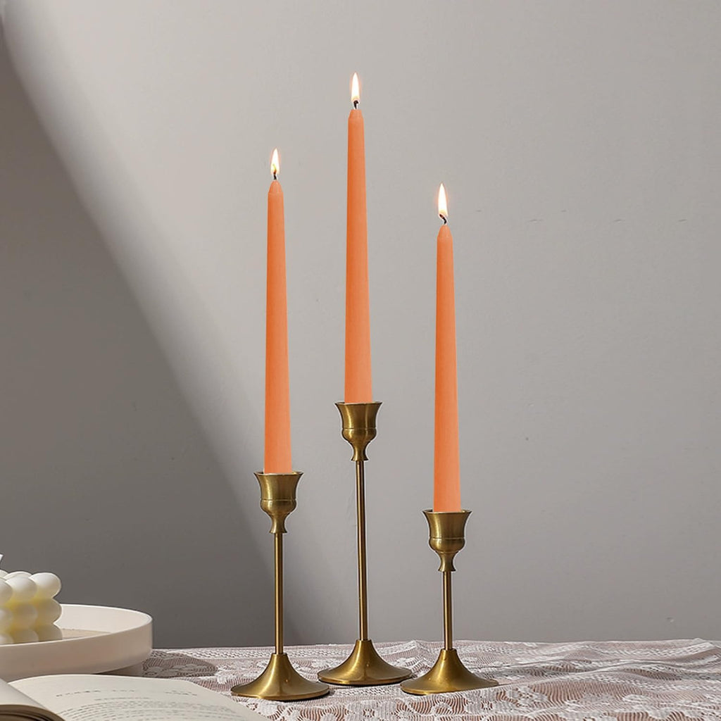 12 Pack Orange Taper Candles, 10 inch Unscented Dripless Candlesticks - 8 Hours Long Burning for Dinner, Wedding, Party, Halloween