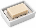 TOPSKY Ceramic Soap Dish Holder Stainless Steel for Bathroom, Double Layer, Self-draining Soap Tray, Say No to Mushy Soap, Easy Cleaning. (White)