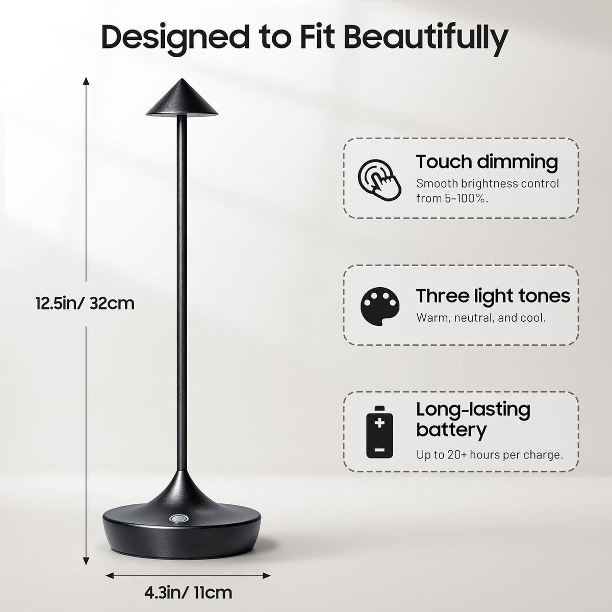 Cordless Table Lamp, Rechargeable 6000mAh Battery Table Light