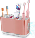 Boperzi Toothbrush Holders for Bathrooms Countertop, Electric Tooth Brush Holder with Adjustable Dividers, Detachable Anti-Slip Large Toothpaste Caddy Organizer Storage for Shower, Family, Kids, Pink