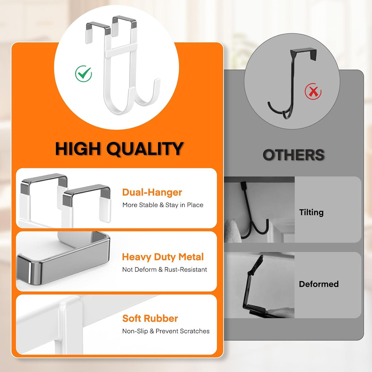 FYY Over the Door Hooks, Double-Hanger 4 Pack, Fits Doors 1 3/8" White
