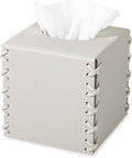 Tissue Box Cover PU Leather Tissue Holder Square Decorative Home Decor Cube Boxes for Bathroom, Kitchen, Nightstand, Office Desk Essentials, Griege