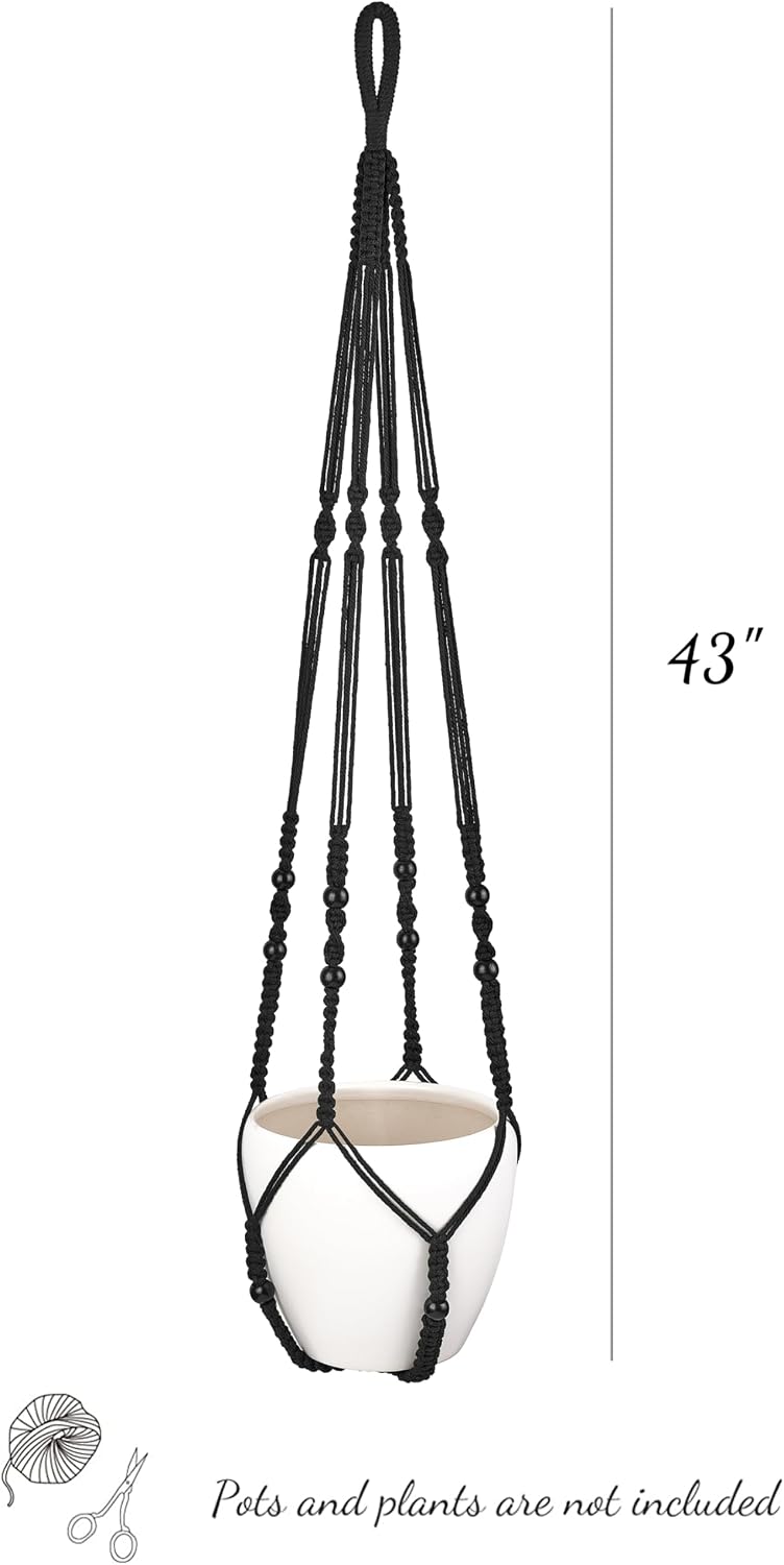 Mkono 43 Inch Macrame Plant Hanger Indoor Hanging Planter Basket Black 1Pc