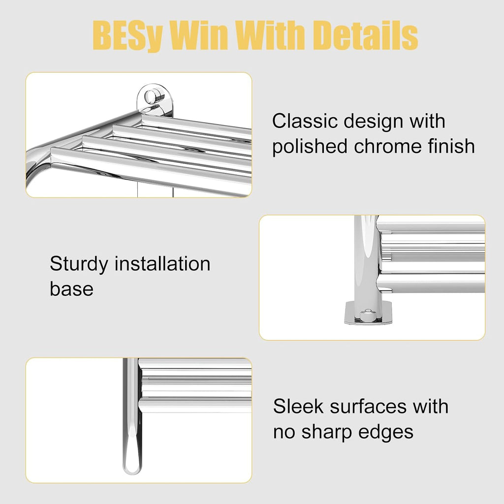 BESy Adjustable Bathroom Towel Rack with Shelf, Towel Bar, Chrome