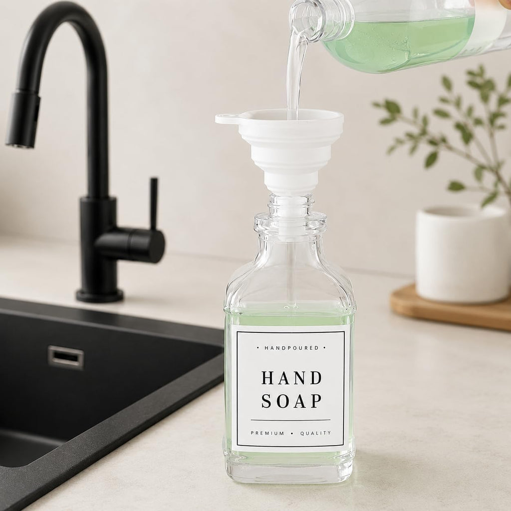 Kitchen Glass Soap Dispenser Set with Tray 2 with Silver Rust Proof Pump