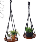 Macrame Plant Hanger 2 Pack, Hanging Planter Shelf Set with Wood Tray for Indoor Plants, Boho Home Decor (Black, Large & Medium)