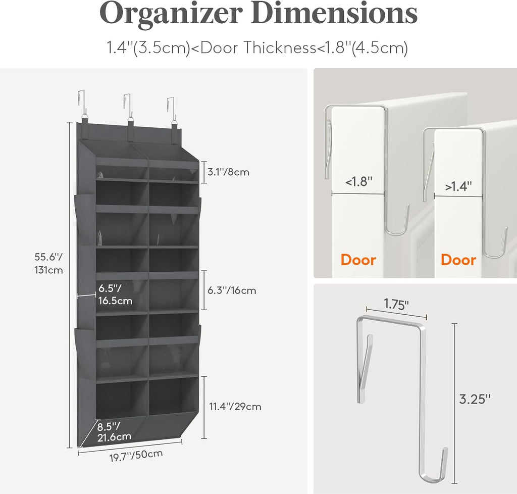 Lifewit 1 Pack Over the Door Organizer,10 Section Hanging Storage,Dark Gray