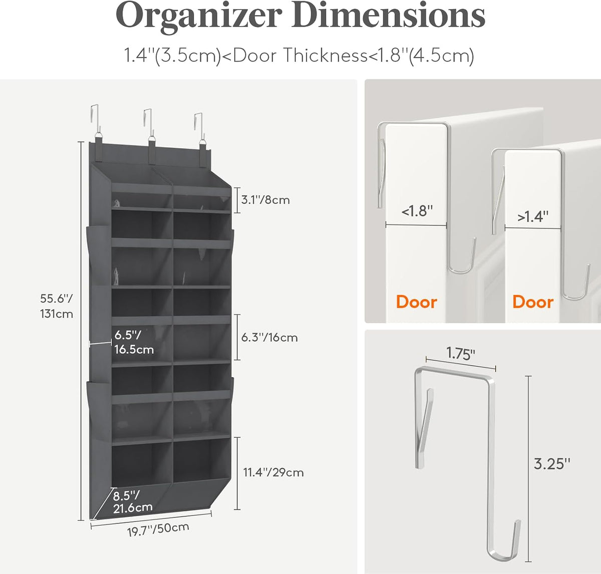 Lifewit 1 Pack Over the Door Organizer,10 Section Hanging Storage,Dark Gray