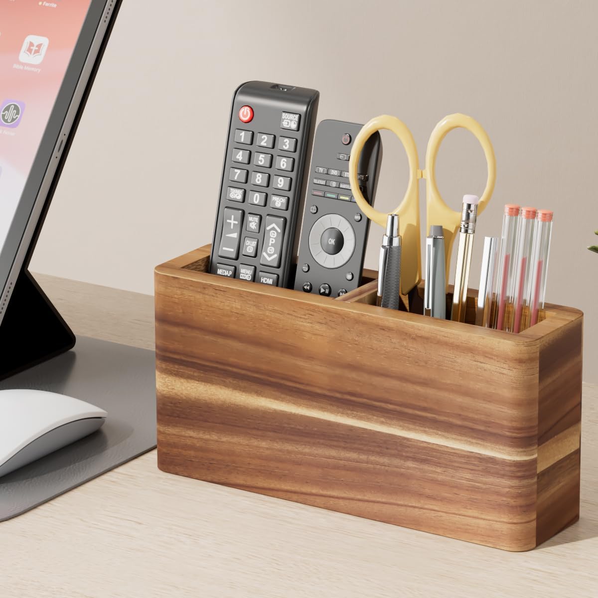 Wood Remote Control Holder Wall Mount, TV Remote Holder for Wall, Remote Control Organizer for Table Desk Home Decor