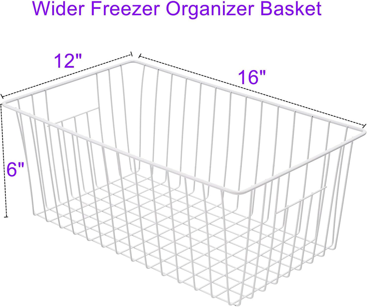 16Lx12W inch Wider Freezer Storage Organizer Baskets Container, Deep Metal Wire Chest Upright Refrigerator Divider Bins with Built-in Handles for Cabinet, Pantry, Closet, Kitchen(4)