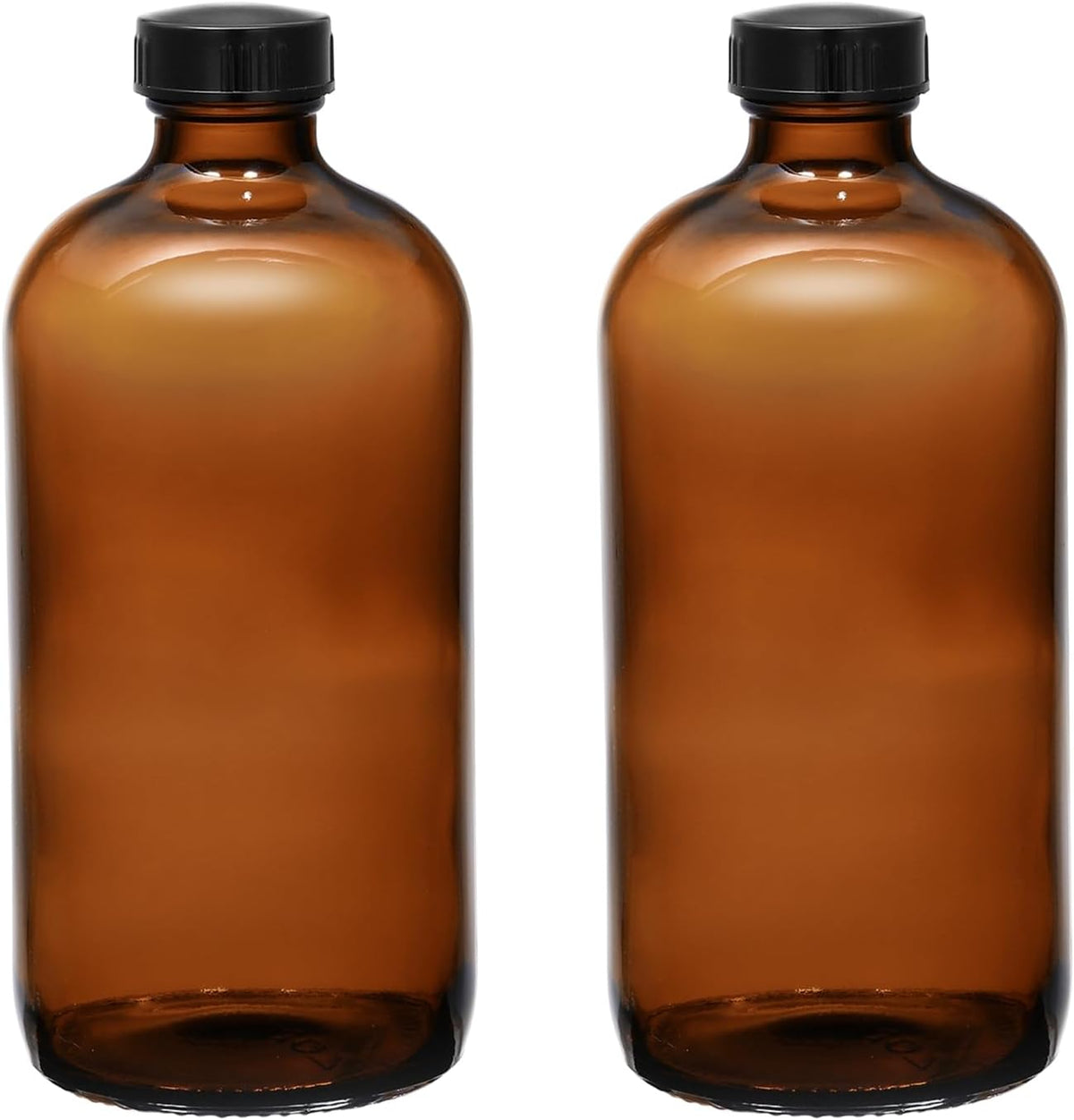 16 oz Amber Glass Boston Round Bottles, 2 Pack