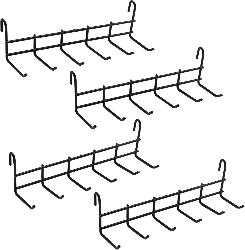 4 Pack Metal Grid Wall Hanging Hooks, Grid Wall Accessories, Heavy Duty Storage Hooks Rack for Door Back Wall Mount Storage and Display, Hook Attachment for Wire Shelving (4 x Hanging Hooks（Black）)