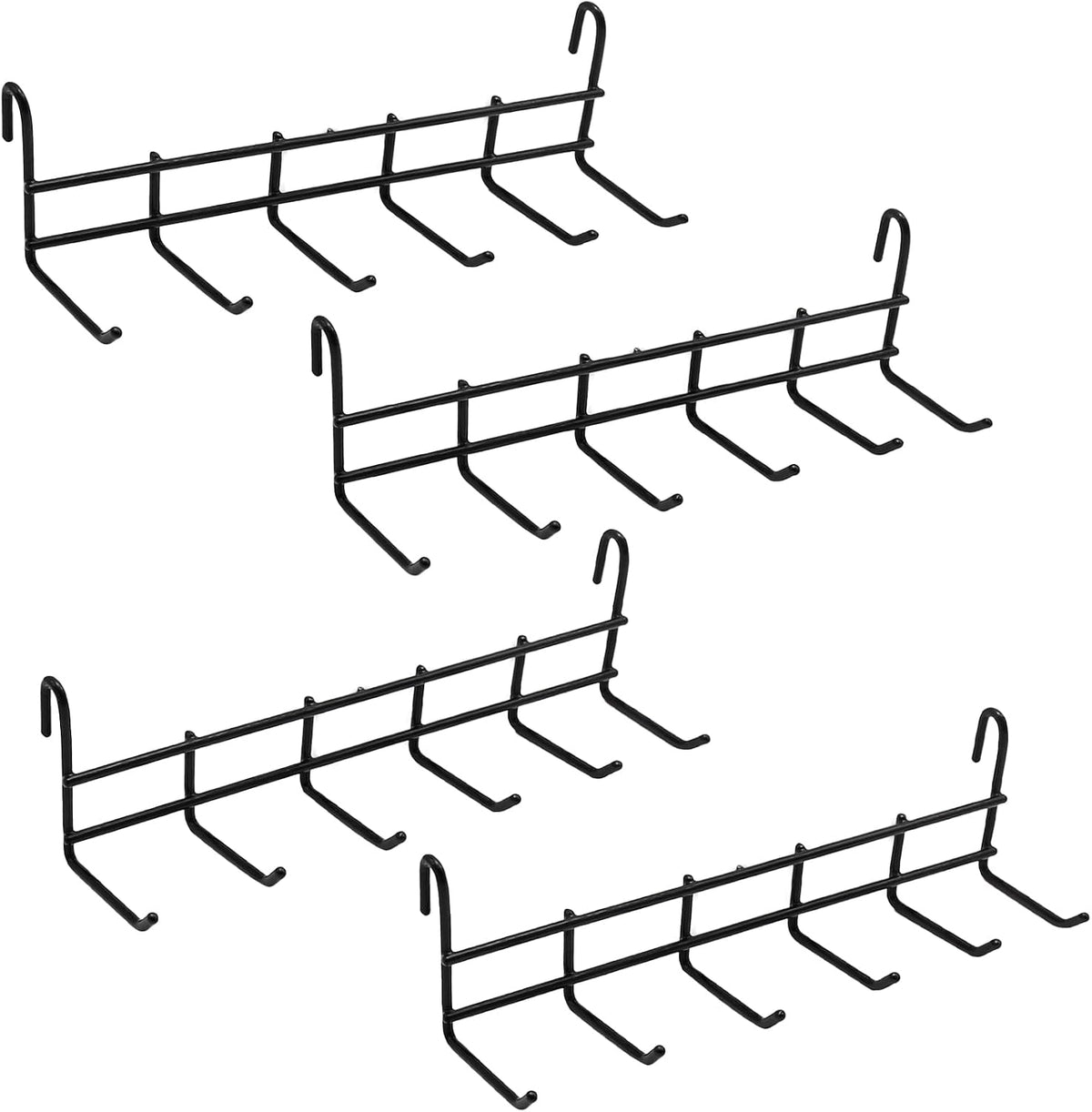 4 Pack Metal Grid Wall Hanging Hooks, Grid Wall Accessories, Heavy Duty Storage Hooks Rack for Door Back Wall Mount Storage and Display, Hook Attachment for Wire Shelving (4 x Hanging Hooks（Black）)