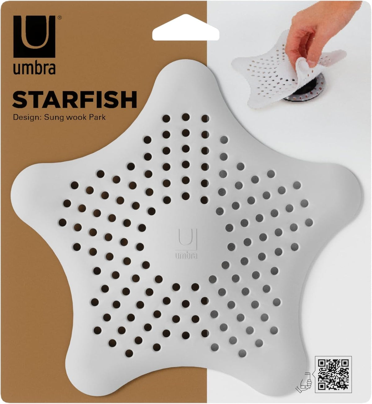 Umbra Starfish Hair Catcher, Suction Cup Drain Cover, 6-Inch, White