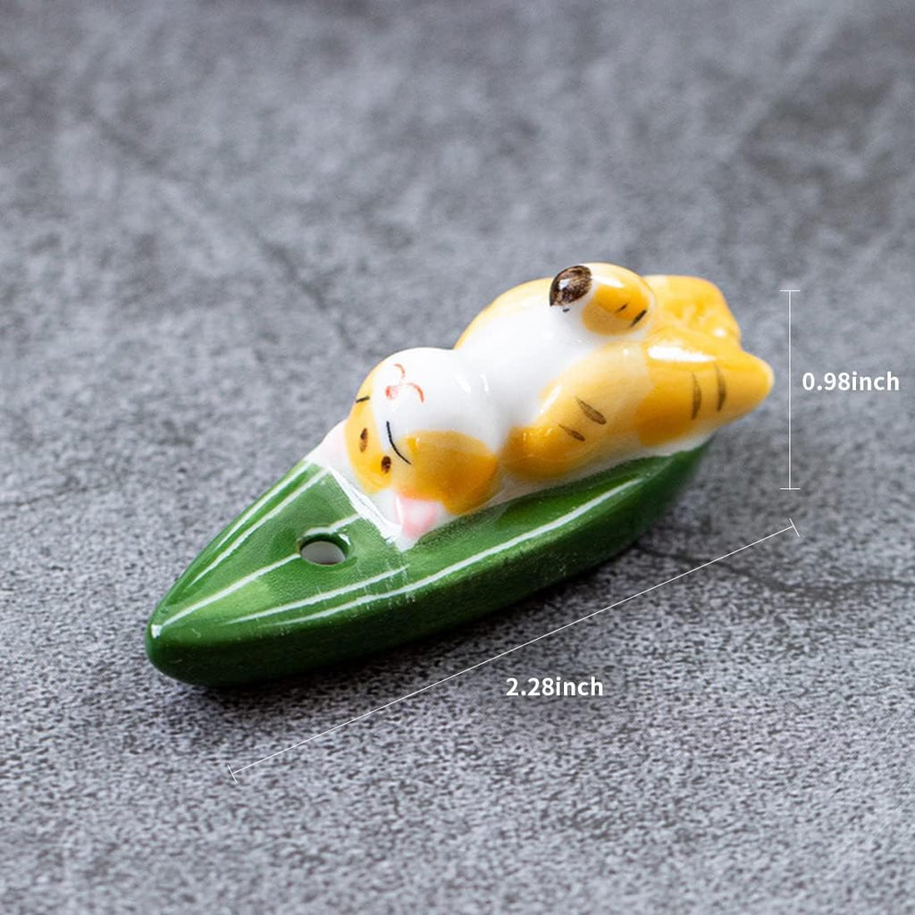 Set of 3, Japanese Mini Cute Kitty Cat Handmade Ceramic Incense Stick Holder or Incense Burner Holder, Adorable Animal Theme Inscent Tray for Home Decor Yoga Spa Meditation, 1.57 inch