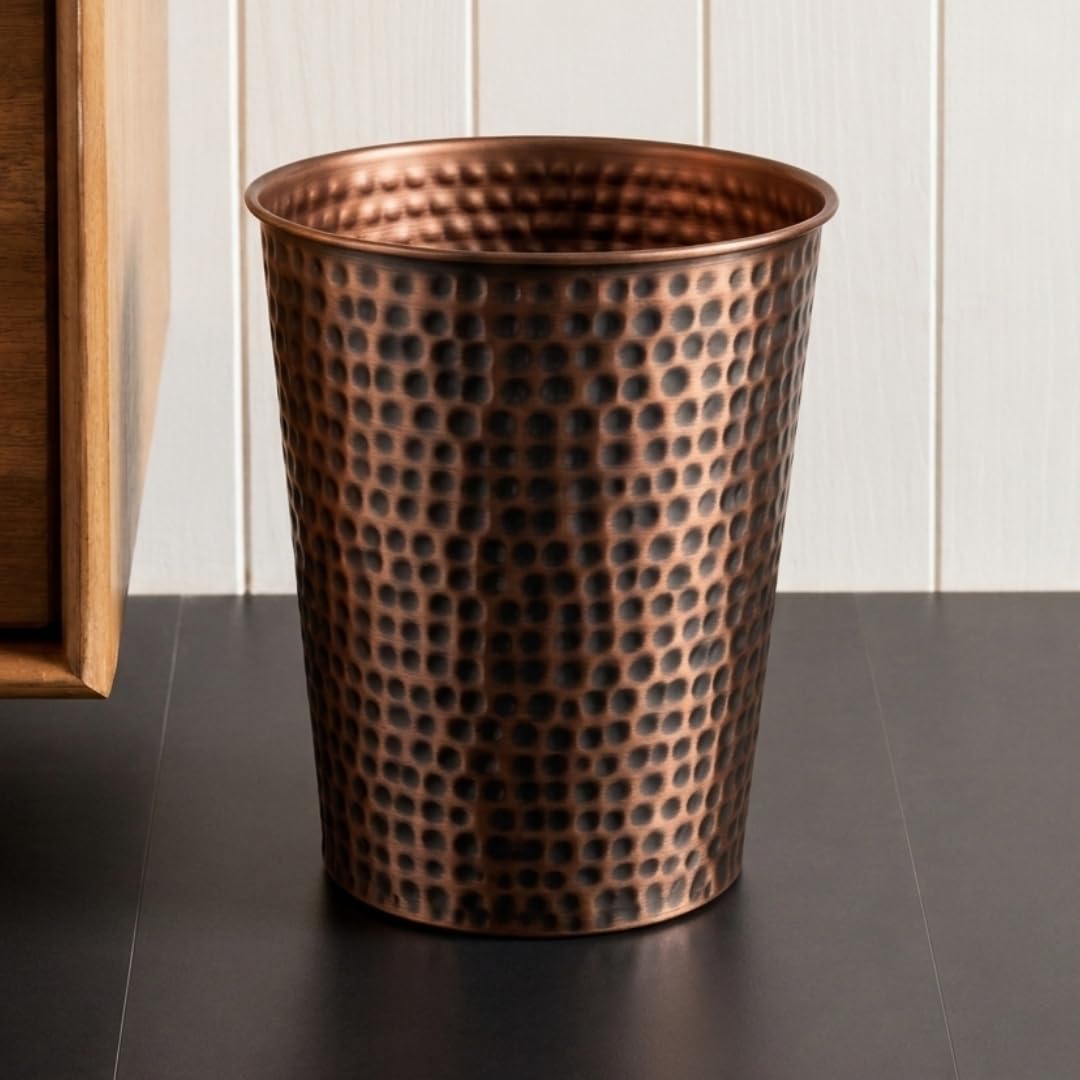 Monarch Abode Metal Bathroom Trash Can – Waste Basket for Bedroom, Office Desk, & Dorm, Hand Hammered, Durable Decorative Antique Copper Small Trash Can Bathroom Garbage Bin Wastebasket