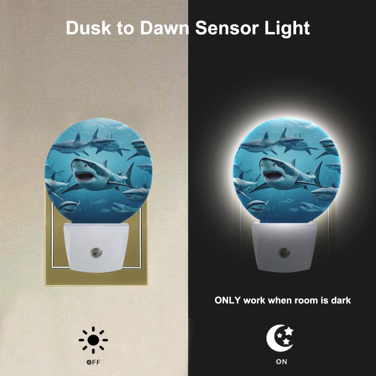 Deep Ocean Shark Night Light, Plug in Nightlight with Dusk to Dawn Sensor