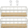 Set of 2 Small Wire Baskets, Narrow White Metal Storage Bins for Bathroom Counter & Kitchen, Farmhouse Rustic Organizer Trays for Pantry, Office, RV, Countertop Decoration (White)