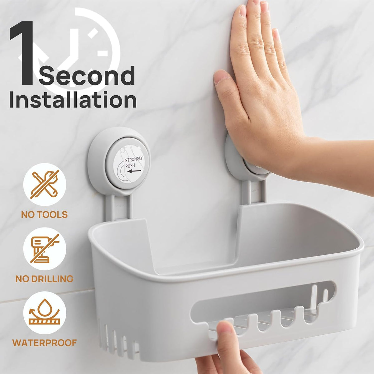 LEVERLOC Shower Caddy Suction Cup Set Shower Organizer & Soap Holder, Grey