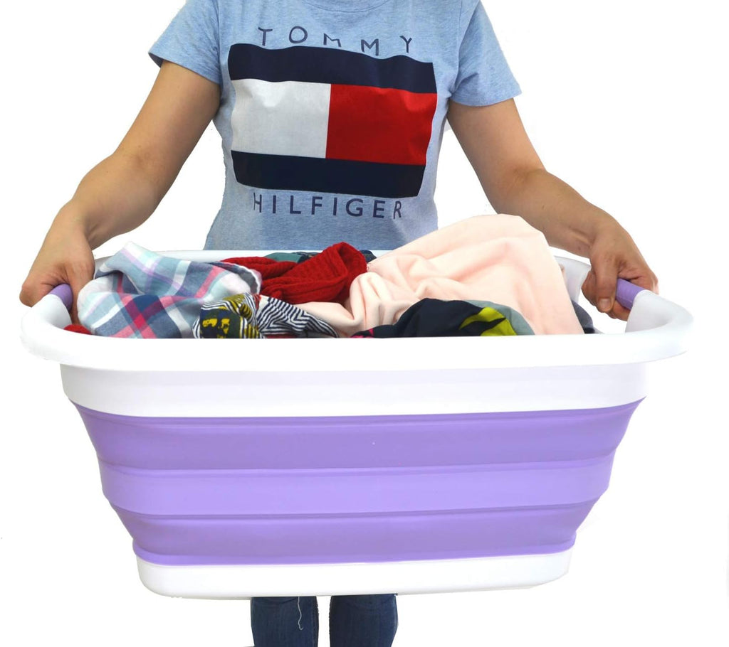 SAMMART 41L(10.8 gallon) Collapsible Plastic Laundry Basket-Foldable Pop Up Storage Container-Portable Washing Tub-Space Saving Basket,Water capacity 31L(8.2 gallon)