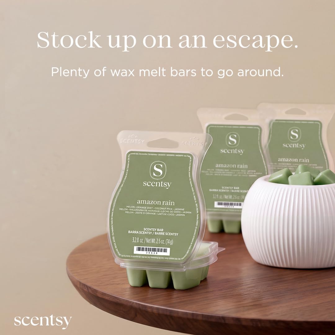 Scentsy Wax Melts, Amazon Rain 3 Bar Set, Paraffin Wax Cubes, 7.8 oz