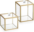 Hipiwe 2 Pack Glass Qtip Holder Dispenser With Lid Gold Bathroom Containers