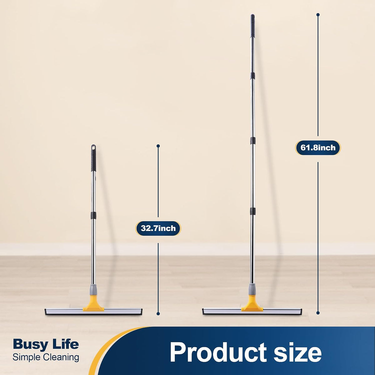 Yocada Rubber Floor Squeegee 17.7" TPR Blade Scrubber Broom 61.8inch Pole